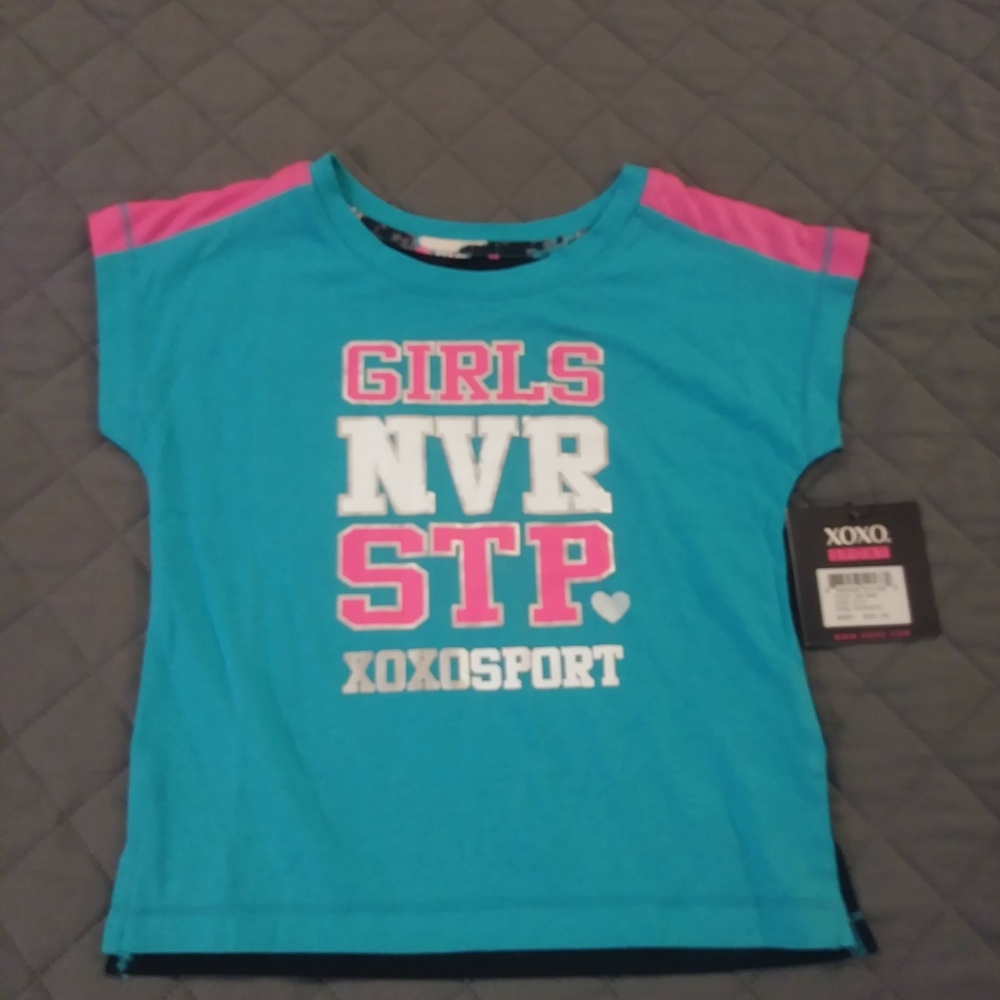 XOXO Sport Girls Teal and Pink Short Sleeve Tee